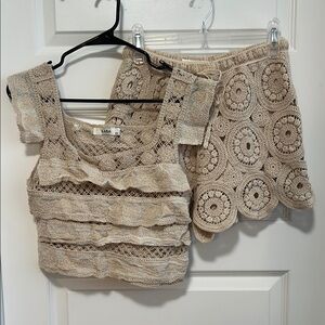 Beige Crochet Top and Shorts Set